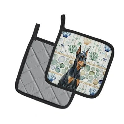 Caroline's Treasures Doberman Pinscher Coastal Sea Glass Pair Of Pot Holders In Multicolor