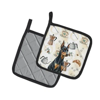 Caroline's Treasures Doberman Pinscher Coffee Bar Pair Of Pot Holders In Multicolor