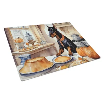 Caroline's Treasures Doberman Pinscher Fall Kitchen Pumpkins Glass Cutting Board Large