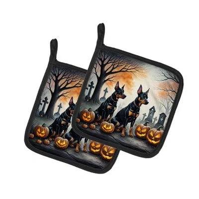 Caroline's Treasures Doberman Pinscher Spooky Halloween Pair Of Pot Holders In Multi
