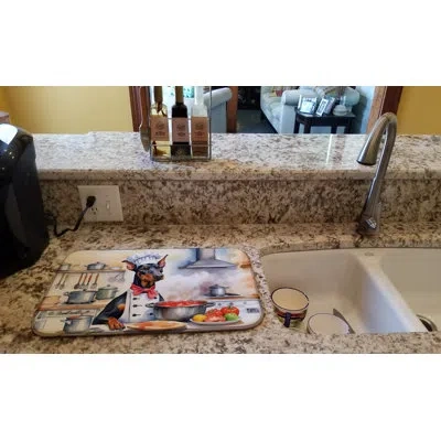 Caroline's Treasures Doberman Pinscher The Chef Dish Drying Mat In Natural