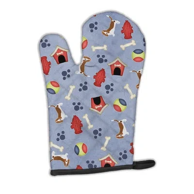 Caroline's Treasures Dog House Basset Hound Oven Mitt In Blue