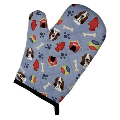Caroline's Treasures Dog House Basset Hound Oven Mitt In Blue