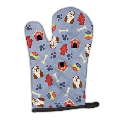 Caroline's Treasures Dog House English Bulldog Brindle Oven Mitt In White