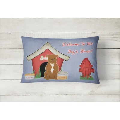 Caroline's Treasures Dog House Handmade Rectangle Indoor/outdoor Heavyweight Canvas Lumbar Pillow In Brown