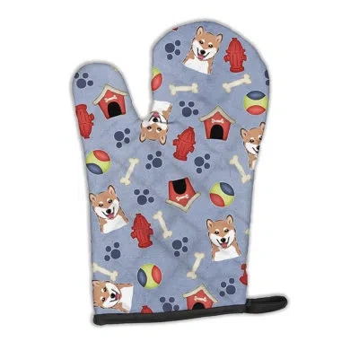 Caroline's Treasures Dog House Shiba Inu Oven Mitt In Blue