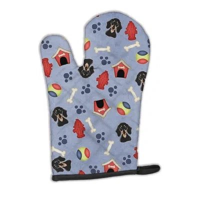 Caroline's Treasures Dog House Smooth Dachshund Oven Mitt In Blue