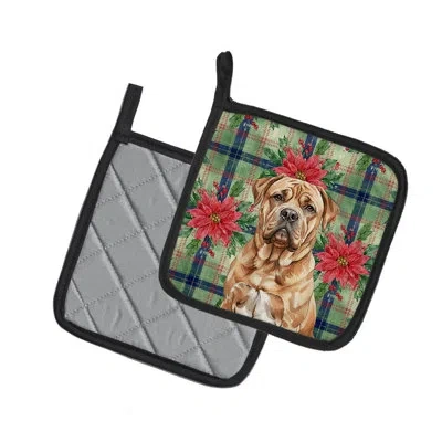 Caroline's Treasures Dogue De Bordeaux Christmas Poinsettas Pair Of Pot Holders In Multi