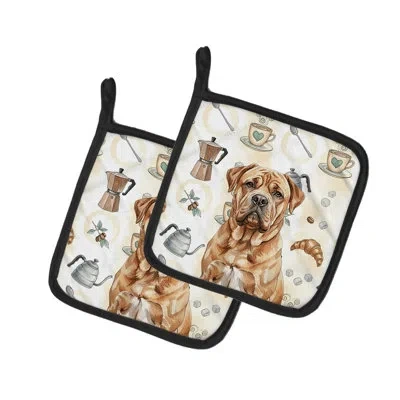 Caroline's Treasures Dogue De Bordeaux Coffee Bar Pair Of Pot Holders In Multicolor