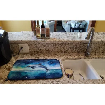 Caroline's Treasures Dolphin In A Starry Sea Dish Drying Mat In Natural