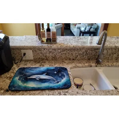Caroline's Treasures Dolphin In A Starry Sea Dish Drying Mat In Natural
