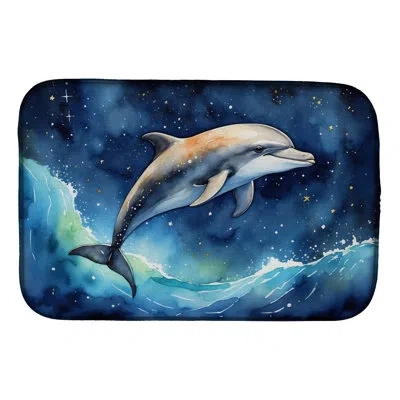 Caroline's Treasures Dolphin In A Starry Sea Dish Drying Mat In Natural