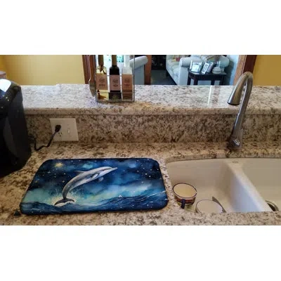 Caroline's Treasures Dolphin In A Starry Sea Dish Drying Mat In Natural