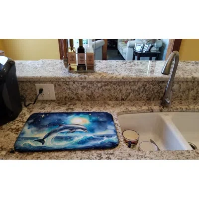 Caroline's Treasures Dolphin In A Starry Sea Dish Drying Mat In Natural