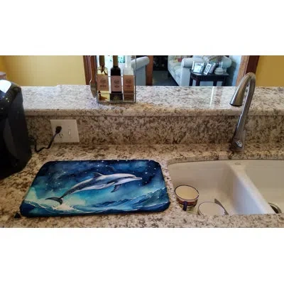 Caroline's Treasures Dolphin In A Starry Sea Dish Drying Mat In Natural
