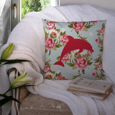 Caroline's Treasures Dolphin Shabby Elegance Blue Roses Indoor/outdoor Throw Pillow