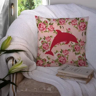 Caroline's Treasures Dolphin Shabby Elegance Pink Roses Floral 14" Throw Pillow