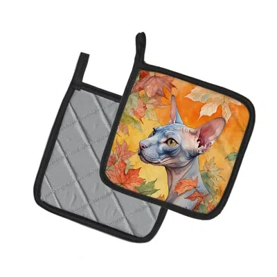 Caroline's Treasures Donskoy Don Sphynx Cat In Fall Leaves Pair Of Pot Holders In Multicolor