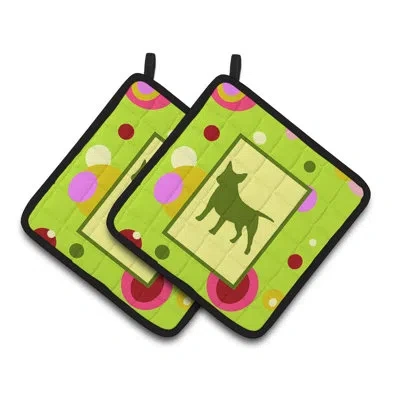 Caroline's Treasures Dots Bull Terrier Potholder In Green