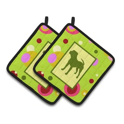 Caroline's Treasures Dots Pit Bull Potholder In Green