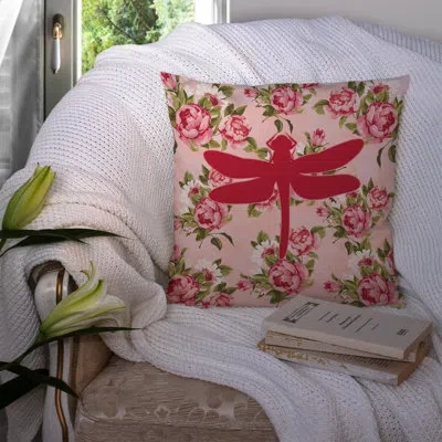 Caroline's Treasures Dragonfly Shabby Elegance Pink Roses Floral 14" Throw Pillow