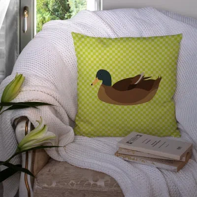 Caroline's Treasures Duck Check Canvas Outdoor Throw Pillow In Green