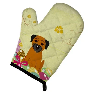 Caroline's Treasures Easter Eggs Border Terrier Oven Mitt In Brown;gray;yellow