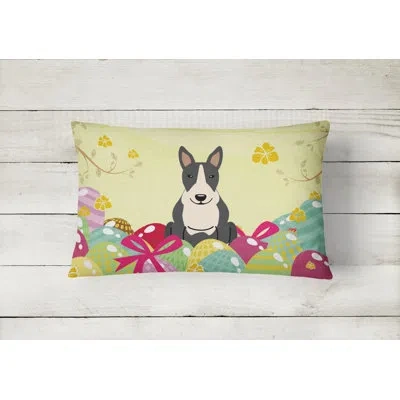 Caroline's Treasures Easter Eggs Bull Terrier Outdoor Lumbar Pillow