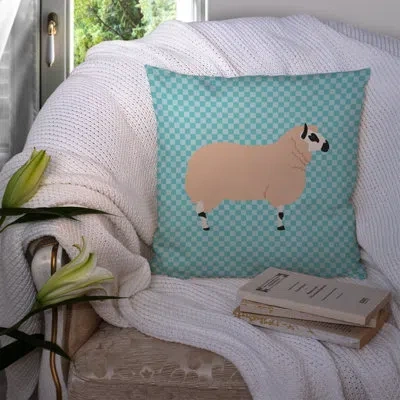 Caroline's Treasures Eclectic Sheep Check Fabric Outdoor Throw Pillow In Blue