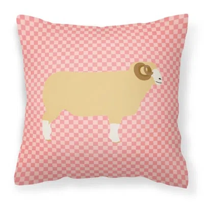 Caroline's Treasures Eclectic Sheep Check Outdoor Throw Pillow In Pink