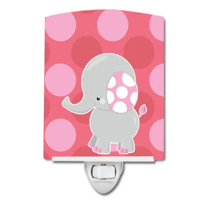 Caroline's Treasures Elephant Big Polkadots Ceramic Night Light In Pink
