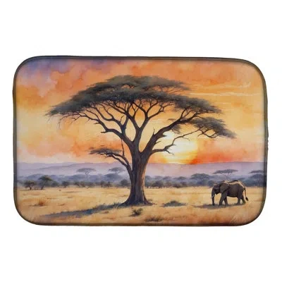 Caroline's Treasures Elephants Savanna Sunrise Dish Drying Mat In Natural