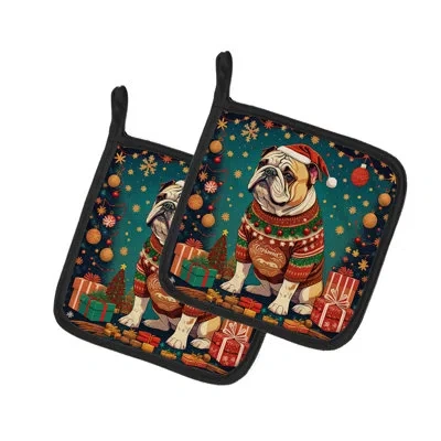 Caroline's Treasures English Bulldog Christmas Pair Of Pot Holders In Multicolor