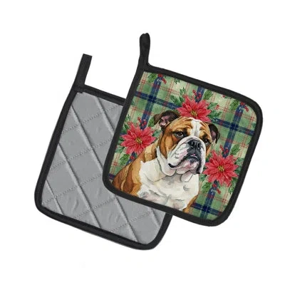 Caroline's Treasures English Bulldog Christmas Poinsettas Pair Of Pot Holders In Multicolor