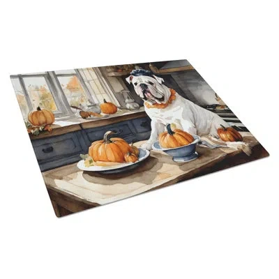 Caroline's Treasures English Bulldog Fall Kitchen Pumpkins Glass Cutting Board Large