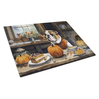 Caroline's Treasures English Bulldog Fall Kitchen Pumpkins Glass Cutting Board Large