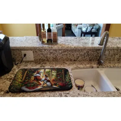 Caroline's Treasures English Setter And Santa Claus Dish Drying Mat In Natural