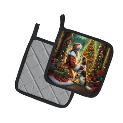 Caroline's Treasures English Setter And Santa Claus Pair Of Pot Holders In Multicolor