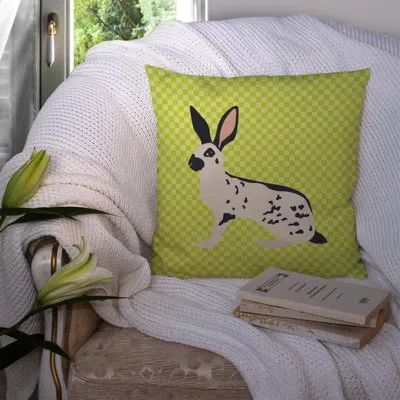 Caroline's Treasures English Spot Rabbit Check Outdoor Throw Pillow In Green