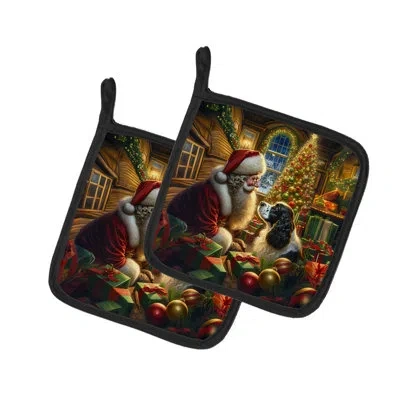 Caroline's Treasures English Springer Spaniel And Santa Claus Pair Of Pot Holders In Multicolor