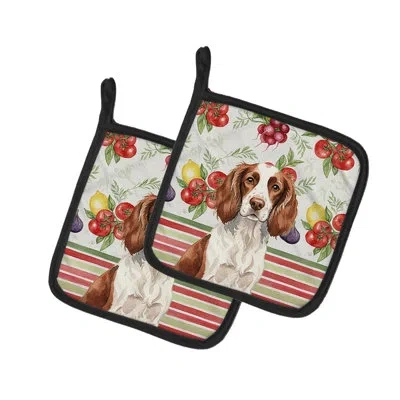 Caroline's Treasures English Springer Spaniel Vegetables Pair Of Pot Holders In Multicolor