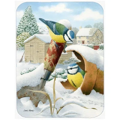 Caroline's Treasures Eurasian Blue Tits Birds In Flower Pot Glass Cutting Board