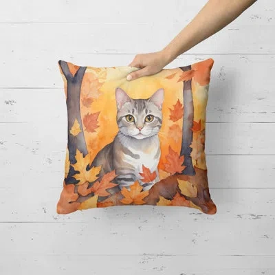 Caroline's Treasures European Shorthair Cat In Fall Leaves Throw Pillow In Multicolor