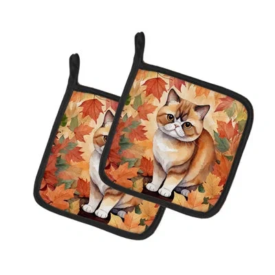 Caroline's Treasures Exotic Shorthair Cat In Fall Leaves Pair Of Pot Holders In Multicolor