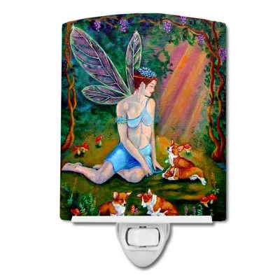 Caroline's Treasures Fairy In The Woods With Her Corgis Ceramic Night Light In Green