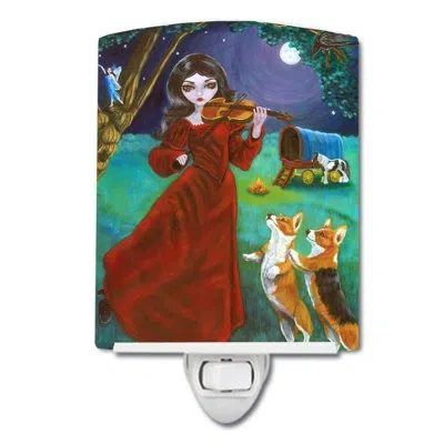 Caroline's Treasures Fairy Moon Dance With Corgi Ceramic Night Light In Red