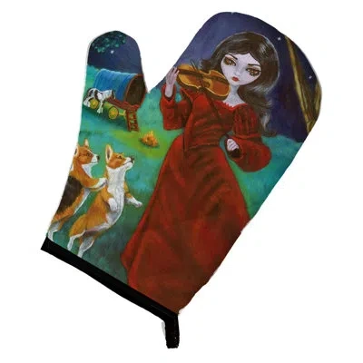 Caroline's Treasures Fairy Moon Dance With Corgi Oven Mitt In Green;red