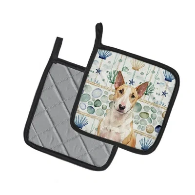 Caroline's Treasures Fawn And White Bull Terrier Coastal Sea Glass Pair Of Pot Holders In Multicolor