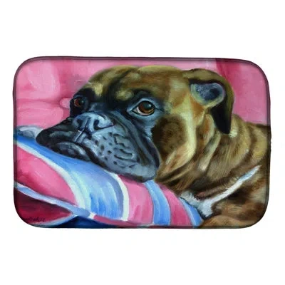 Caroline's Treasures Fawn Boxer Drying Mat In Pink