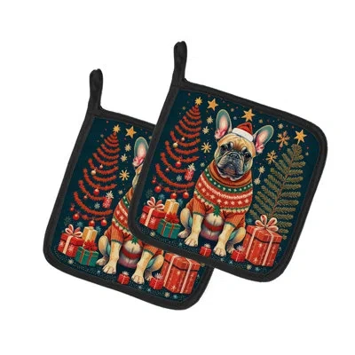 Caroline's Treasures Fawn French Bulldog Christmas Pair Of Pot Holders In Multicolor